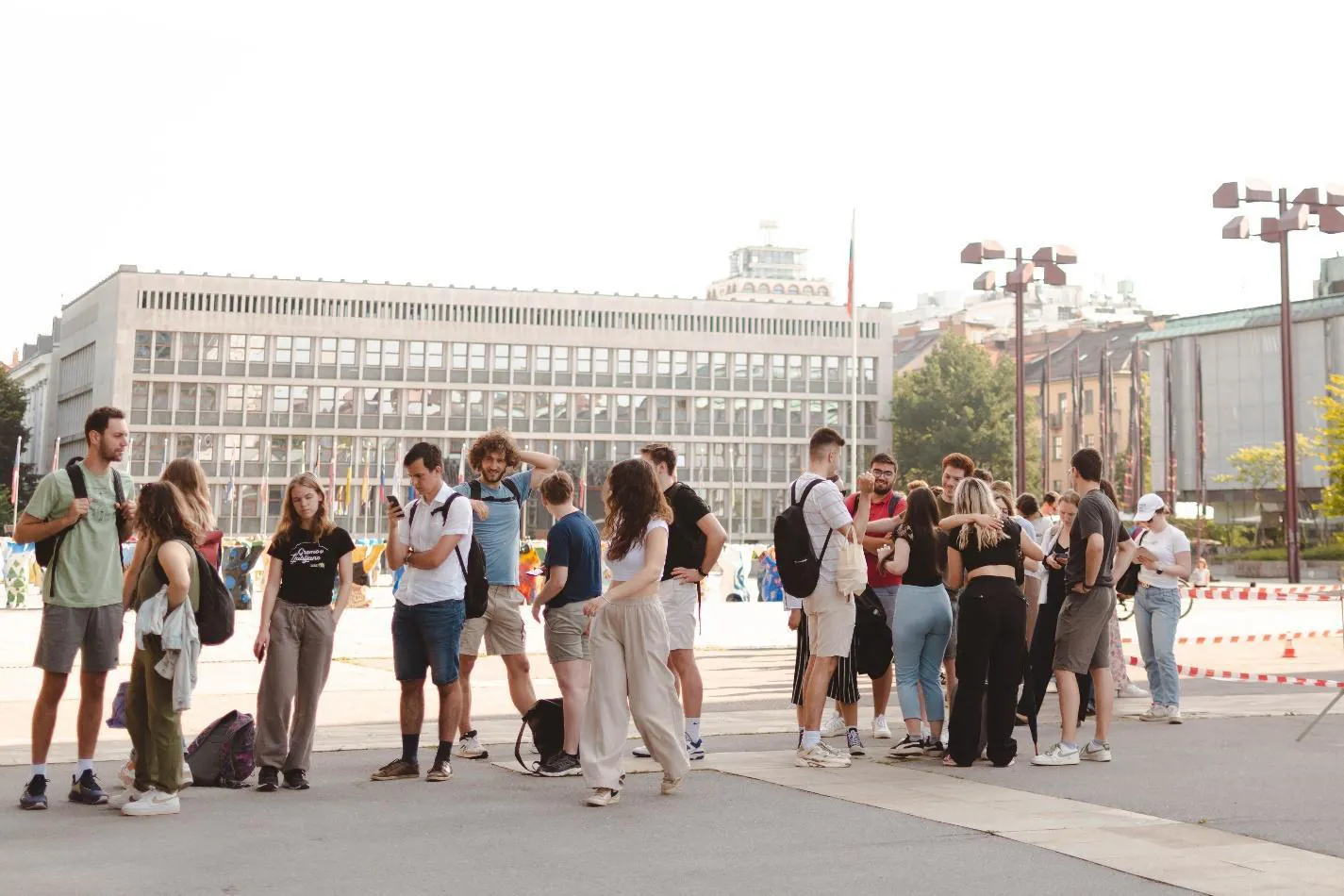 Students lining up in front of the CTK library building.