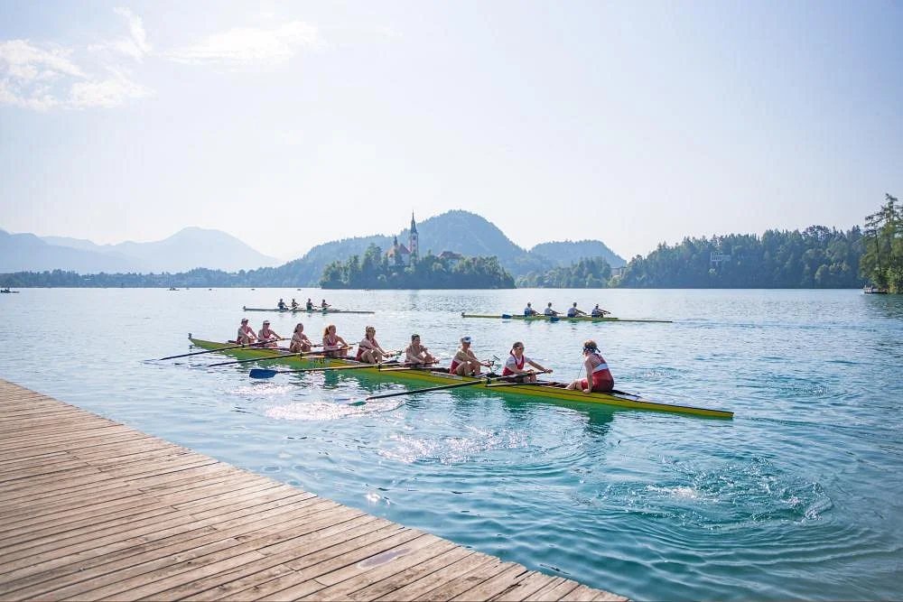 Rowing activity beside Lake Bled at Velika Zaka