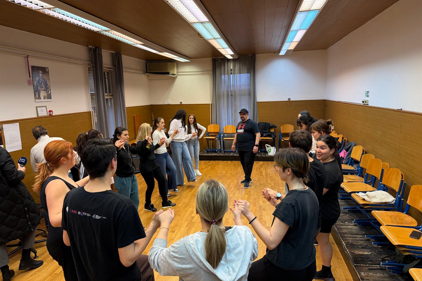 Macedonian students dancing together at an MSOS event in Slovenia