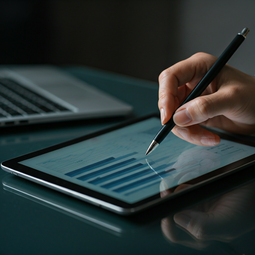 Consultant using a stylus on a digital business dashboard